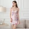 Plus Size Women's Summer Thin Loungewear Sexy Backless Homewear Faux Silk Nightdress Short Floral Print Slip Dress