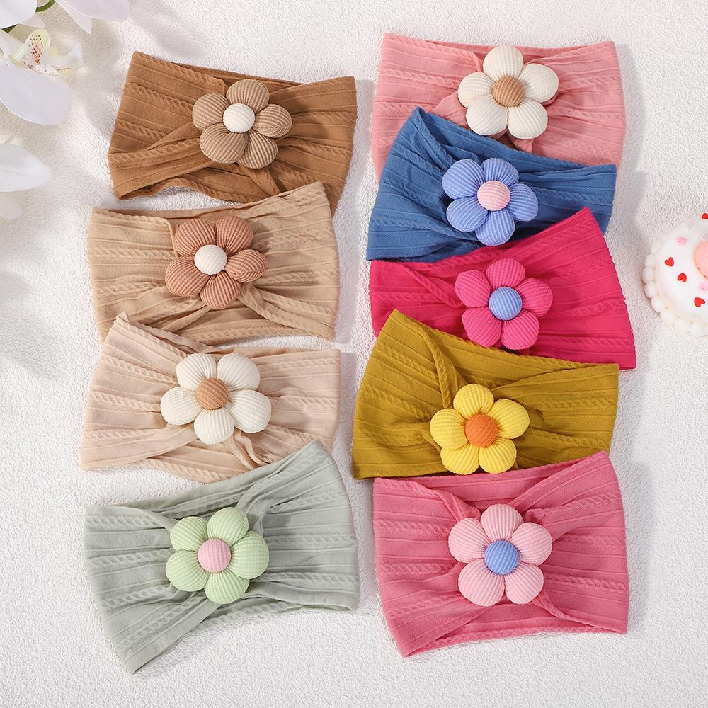 3-teiliges weiches Nylon-Kopftuch Astique geeignet für neugeborenes Baby Mädchen Blumen-Stirnband Elastisches Haarband Turban Kleinkind Haarschmuck