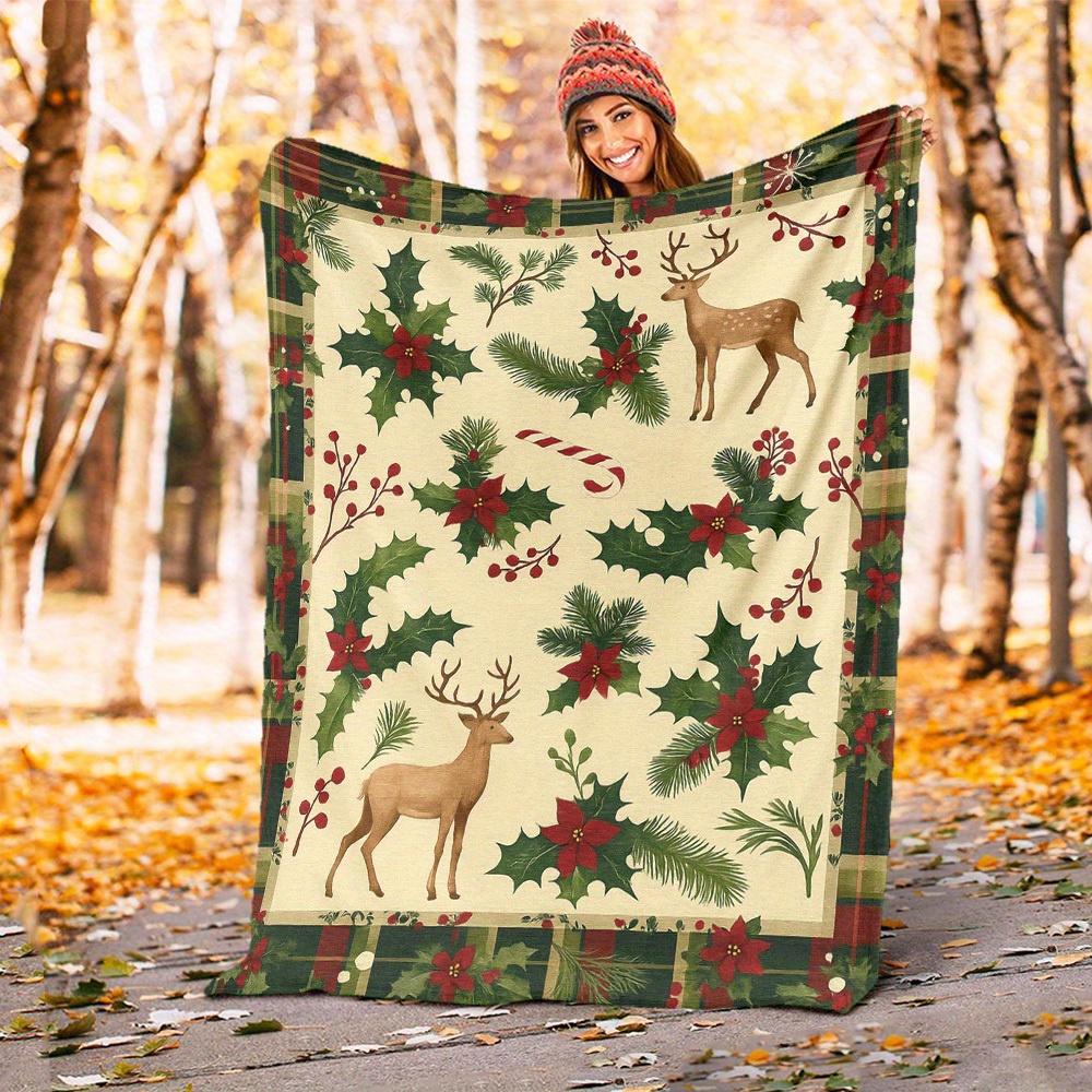 1pc Christmas, Plaid Blanket for Sofa Bed Soft and Light Bedding Ideal for Picnics, All-Season Christmas Outdoor Decor Accessories-c0803027