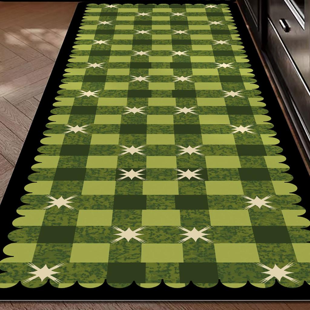 Non-slip Kitchen Rug Green Long Strip Runner Carpet Washable Waterproof PVC Leather Mat Home Decoration Rugs Alfombras De Cocina