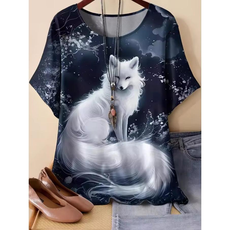 XL-7XL Plus Size Women's Men Tiger Casual 3D Print Loose Round Neck Short Sleeved T-shirt Top