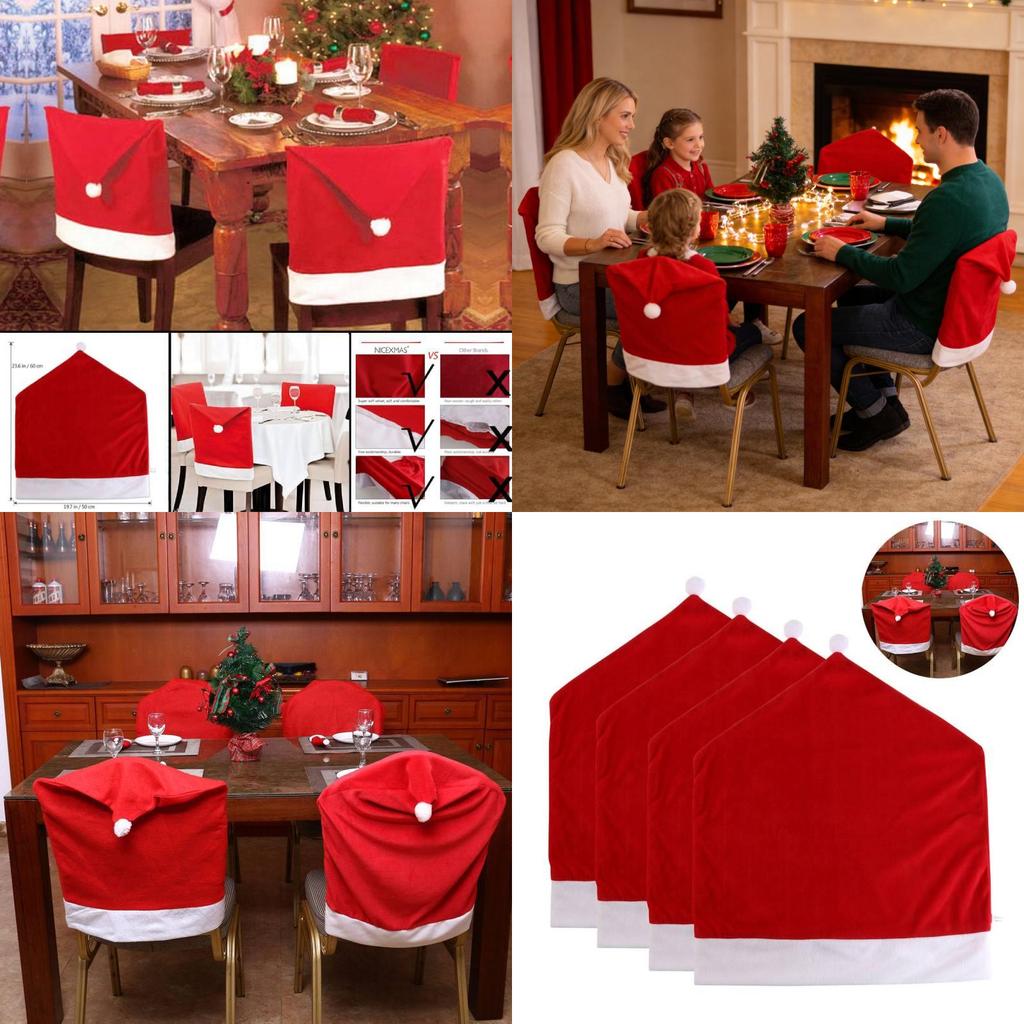 Christmas Decor Nonwoven Fabric Chair Cover With Festive Red Design For Holiday Dining