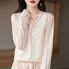 Bamboo Joint Cotton V-neck Cardigan for Women for Summer Sweater Thin Loose and Versatile Sun Protection Simple and Atmospheric Top Jacket