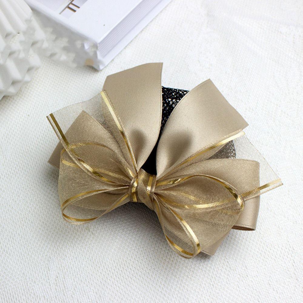 Women Spring Clips Bowknot Hair Bun Cloth Hairgrips Cover Net Elegant Korean Bun Snood  Nurse