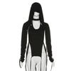 Sweet Fairy Grunge Long Sleeve Hooded Crop Top Y2k Streetwear Strappy Asymmetrical Trendy Sexy T Shirts for Women