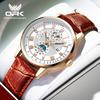 OPK 8153 Fashion Business Men's Quartz Wristwatch Luminous 24 Hour Moon Phase Leather Strap Waterproof Man Watch Luxury