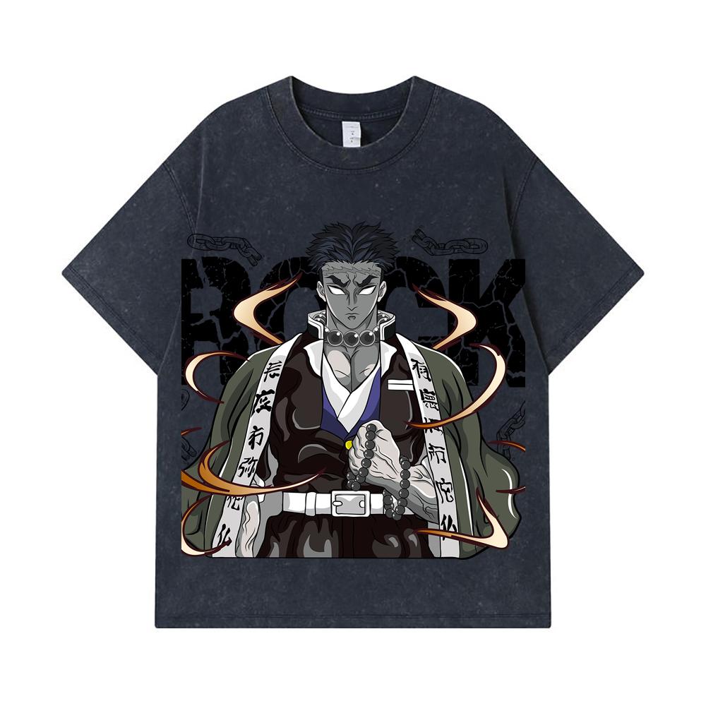 275 GSM Gewaschene T-Shirts 100% Baumwolle Demon Slayer V112 Gyomei Druck Unisex Schweres Baumwoll-T-Shirt
