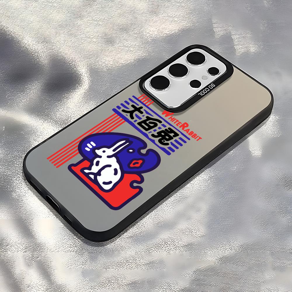 Cute White Rabbit Phone Case For Samsung Galaxy S25 Edge S24 S23 S22 S21 S20 Ultra Funda Silicone Silver Cover