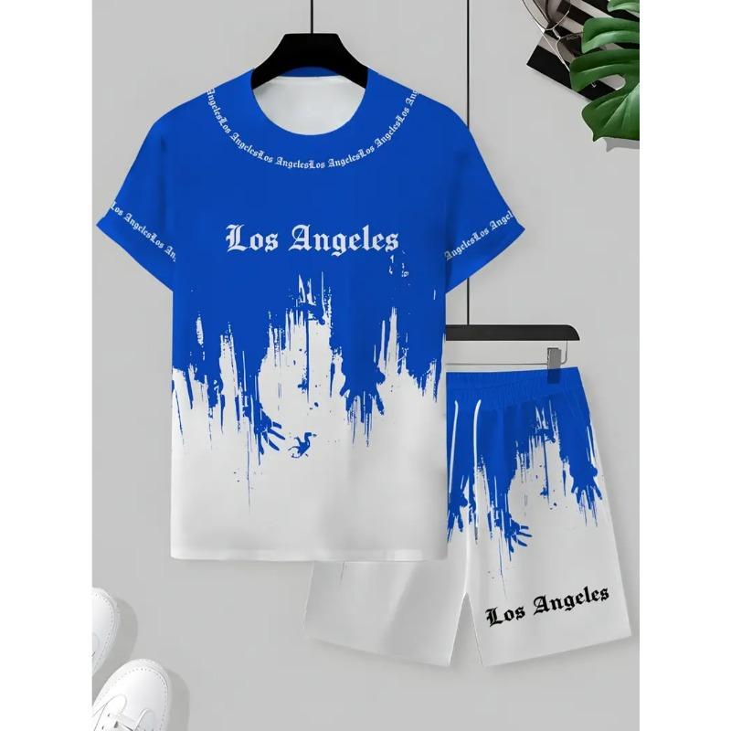 Sommer Buchstabenfarbdruck Modische lockere Herren Alltagsbequeme zweiteilige kurzärmelige Sportbekleidung