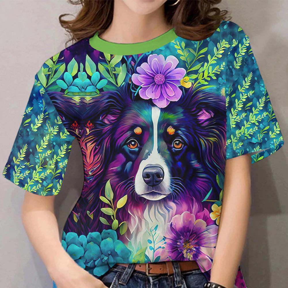 

Женская футболка с коротким рукавом, контрастного цвета, с принтом щенка, модная, повседневная, Y2k, женская одежда, высококачественная S