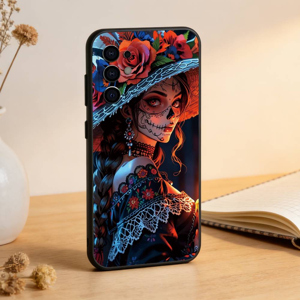 

Mexican Catrina Skull Girl Phone Case For Samsung S25,S24,S21,S22,S23,S30,Ultra,S20,Plus,Fe,Soft Silicone Black Cover Samsung S20ULTRA5G