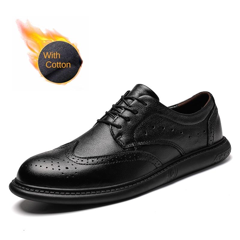 Fashion Classic Brand Men's Genuine Leather Shoes Autumn Winter Cotton Work Shoes Men's Outdoor Casual Shoes Business Low Top Shoes