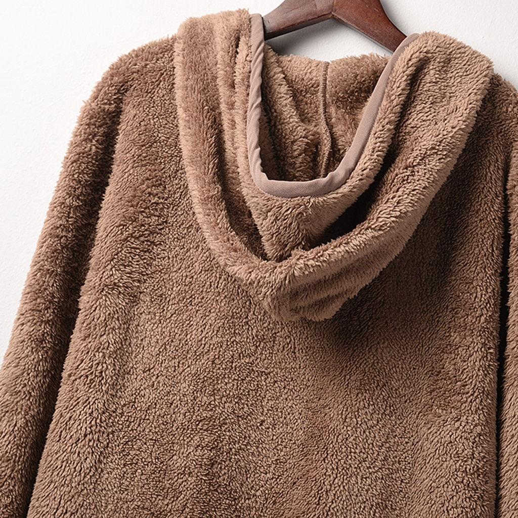 Women's Faux-Fur Shaggy Winter Coat Long Sleeve Open Front Outwear Hooded Jacket