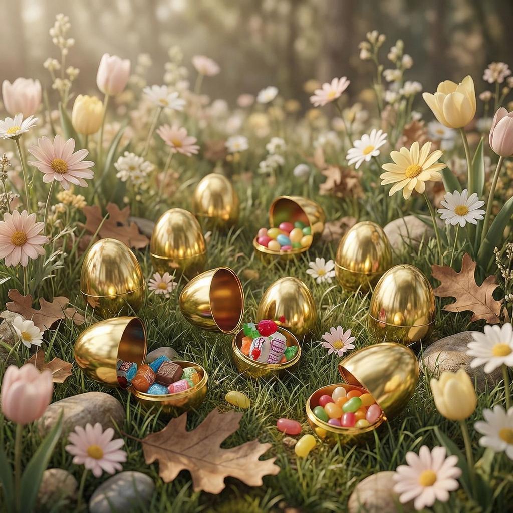 Pack Of 12 Golden Easter Eggs, Easter Eggs Fillable, Easter Egg 6 Cm, Easter Egg Hunting Games, Guest Gift Fillers For Easter Party, Activities