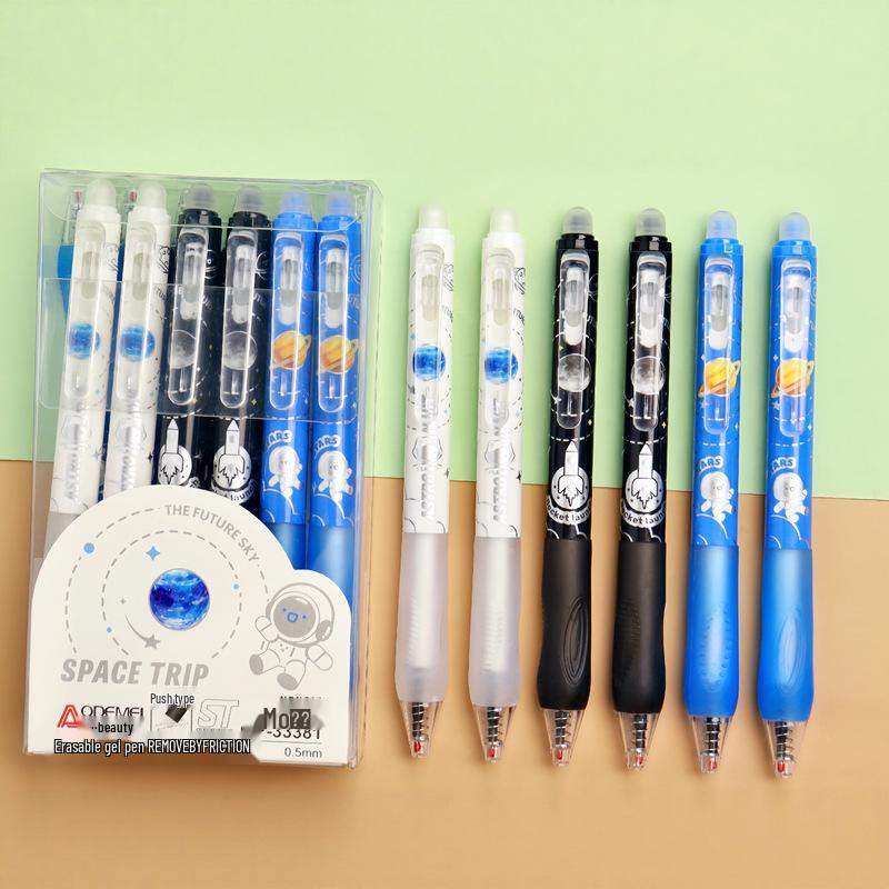 Thick Barrel Erasable Click Pen 0.5mm Bullet Tip, Blue/Black