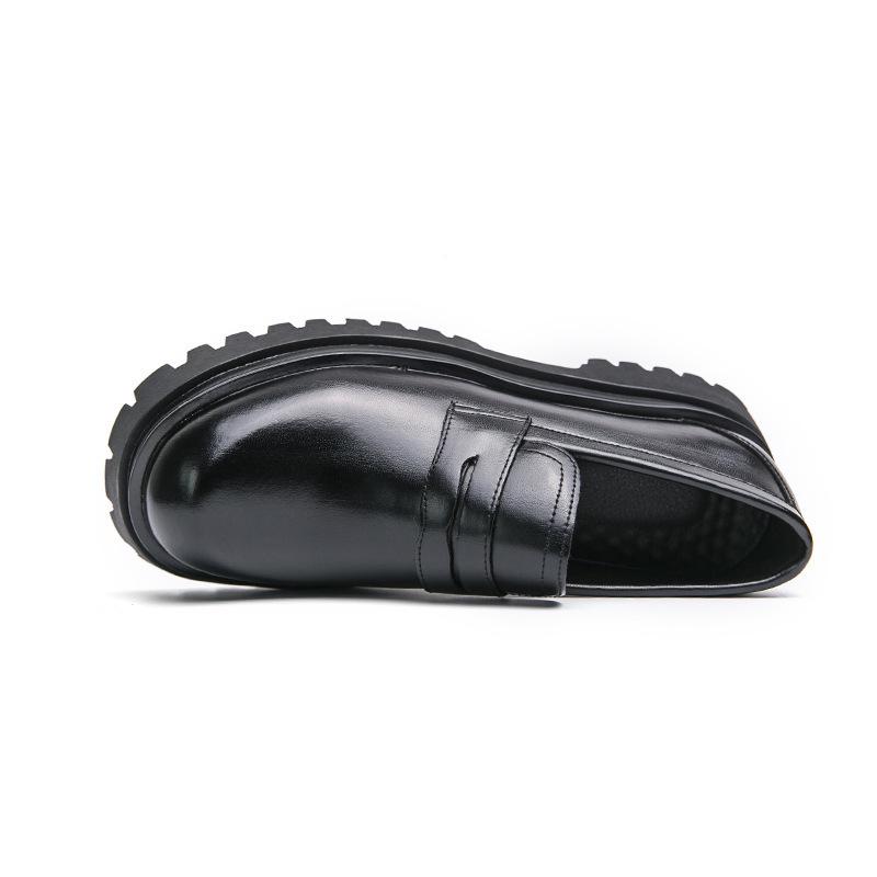 Spring Men's British Thick-Soled Leather Loafers: Trendy Casual Slip-On Shoes