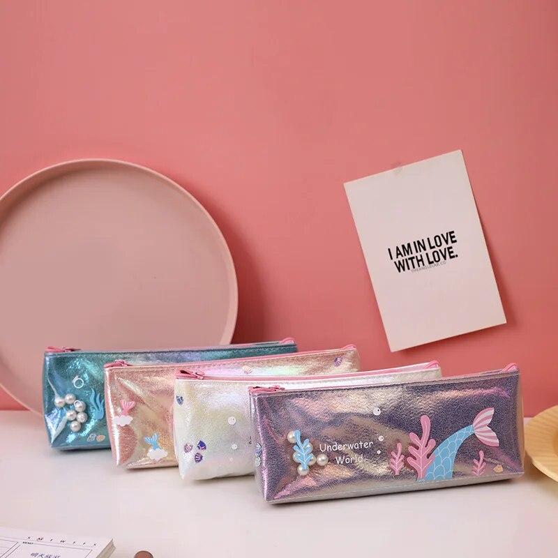 1 Piece Cute Mermaid Pearl Pen Pencil Bag Stationary Receive Tools Makeup Pouch Cosmetics Case