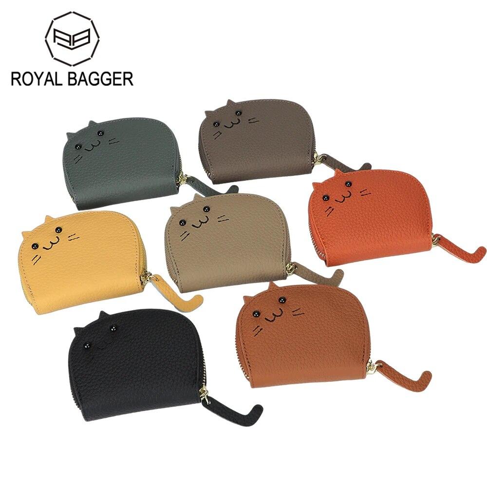 

Держатель для карт Royal Bagger Organ для женщин из натуральной коровьей кожи, ультратонкий милый кошелек на молнии, модный простой маленький кошелек для монет 1567 чёрный