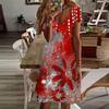 Summer Fashion Women's V Neck Short SleeveRed Chrysanthemum Printed Dress Sex Dress