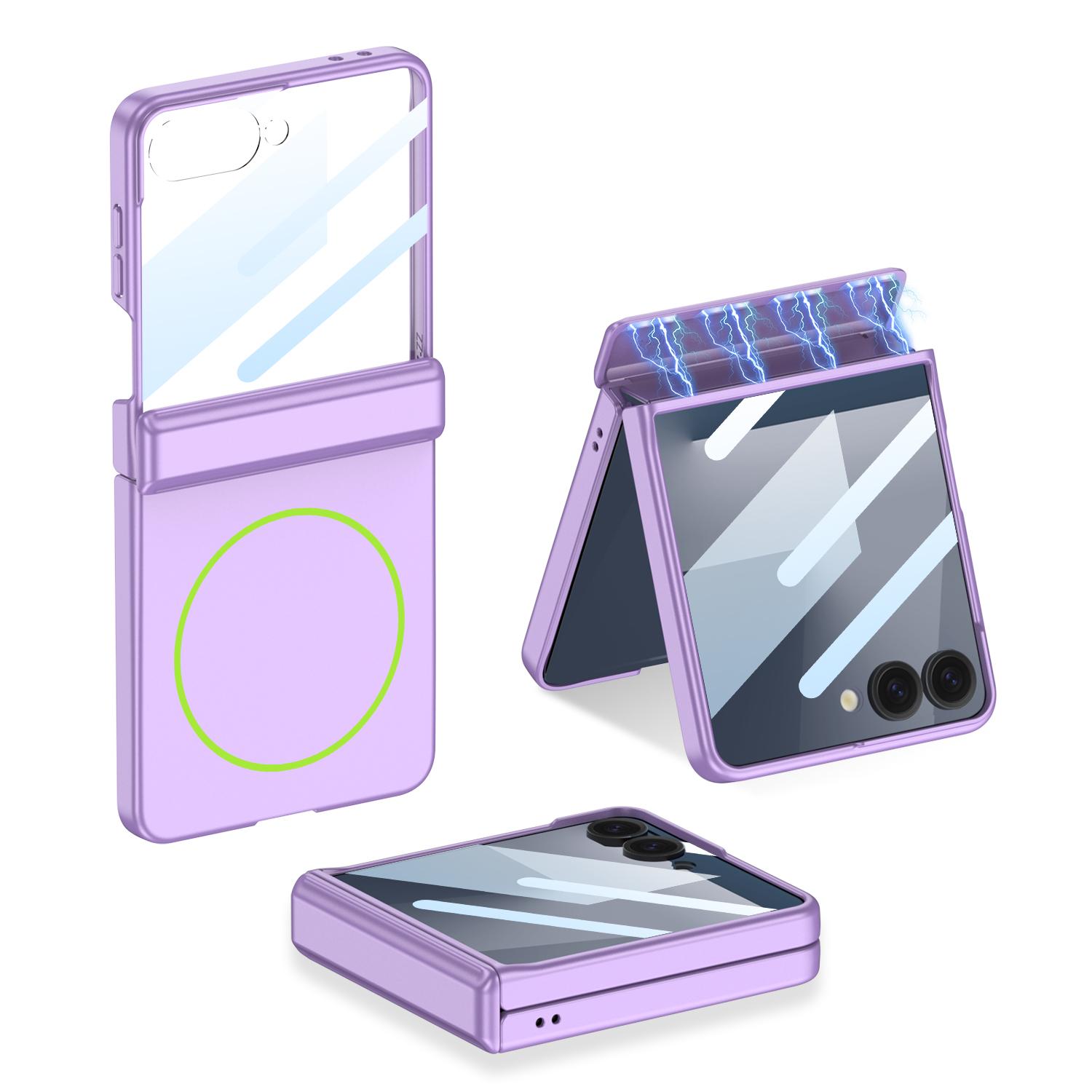 Ultra Thin Hinge MagSafe Magnetic Phone Case for Samsung Galaxy Z Flip 7 Flip7 Wireless Charging Tempered Glass Shockproof Cover Galaxy Z Flip7 фиолетовый