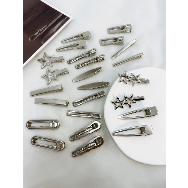 24Pcs/Set Y2K Silver Metal Hairpins for Women Girls Star Hair Clip Multiple Styles Seamless Duckbill Clip Girls Hair Accessoires