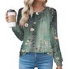 Women's Fashionable Casual Floral Retro Print Pleated Comfortable Round Neck Loose Long Sleeve T-shirt Top