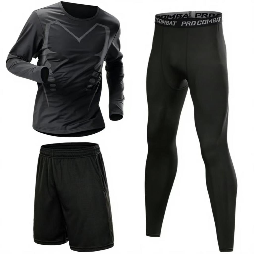 Men's Quick-Dry Fleece-Lined Sports Set - Breathable Long Sleeve Fitness Wear and Running Tights.