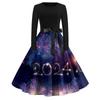 Women's Vintage Classic Dress Long Sleeve 2024 New Year Printed Ound Neck Swing Dress