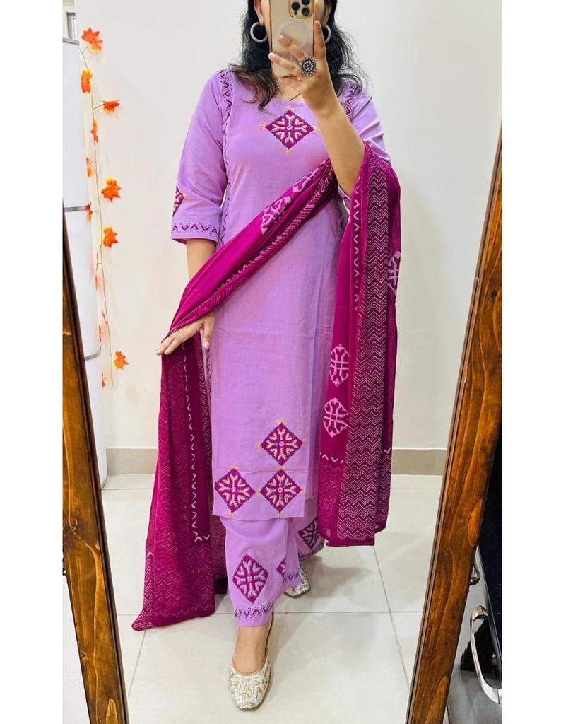 Women Designer Cotton Kurta Pant Dupatta Set Indian Bollywood Top Tunic Kurti Salwar Suit