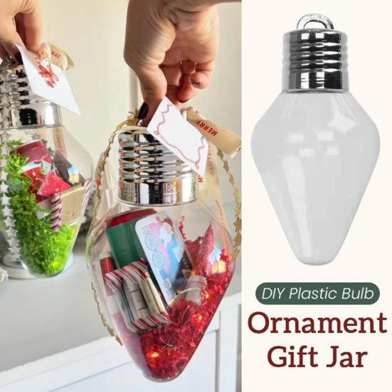 Clear Plastic Fillable Ornaments Christmas Bulb Shape Storage Jar, Transparent Refillable Light Stocking Stuffers Ornament, Tree Pendant for