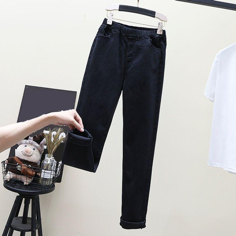 

Женские джинсы с эластичной талией, весенние узкие эластичные джинсы-карандаш, универсальные повседневные женские брюки-бойфренды из денима XXL чёрный