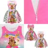 Vestito per Bambina Cartoon Capibara con Gonna Pieghettata in Misto Cotone per Età da 3 a 8 Anni
