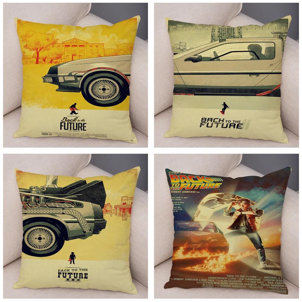Cartoon Klassiker Film Kissenbezug Deko Zurück in die Zukunft Kissenbezug Superweicher Plüsch Kissenbezug für Sofa Zuhause Auto 45x45cm