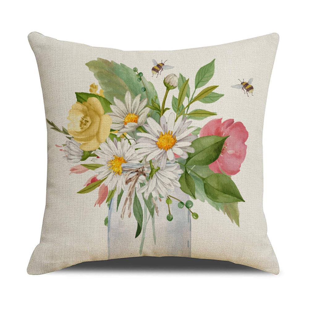Spring and Summer Flowers, Birds and Plants Pillowcases Modern Simple Living Room Decorative Sofa Cushion Cover Bedroom Pillow