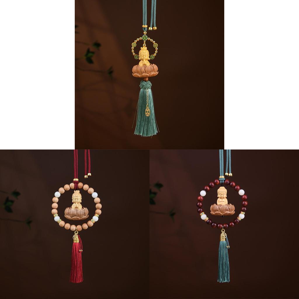 Buddha Lotus Car Charm With Olive Wood Material For Peaceful Vehicle Interior Decoration