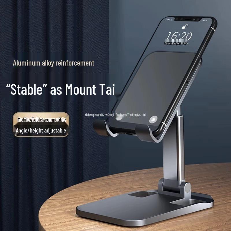 Adjustable Aluminum Phone & Tablet Holder with Weighted Base and Foldable Design