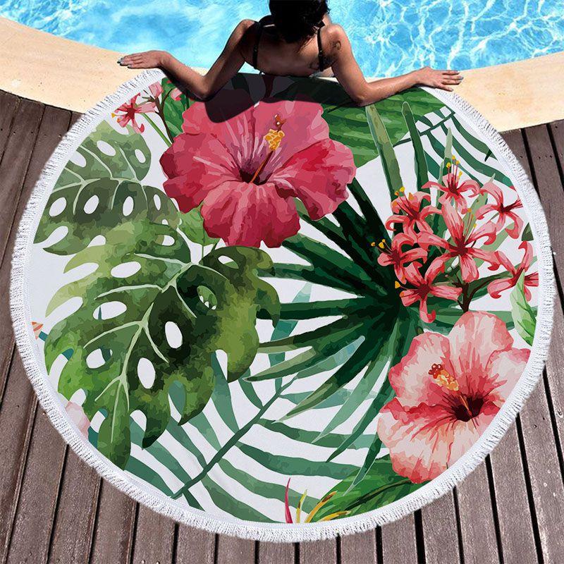 Hochwertiges großes rundes Strandtuch und Picknickdecke mit zeitlosem Blumendesign