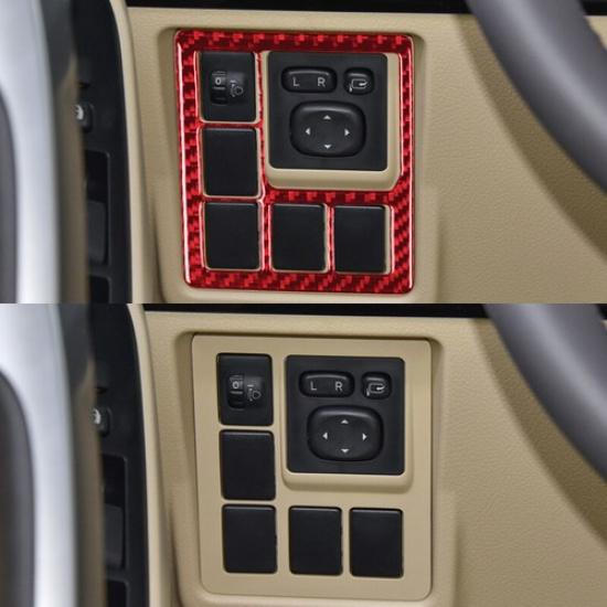 Red Carbon Fiber Car Front Headlight Switch Decoration For Toyota Prado 2010-18