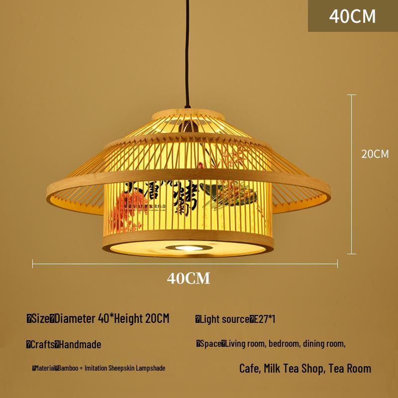 Retro Bamboo Pendant Lamp for Restaurants and Hotels - Chinese Style with Spotlight
