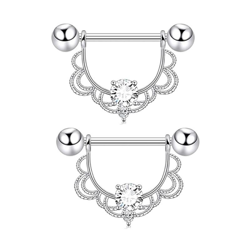 Sturdy Stainless Steel Nipple Rings With Zirconia Rhinestones Decoration for Fashionable Occasions Casual Wear
