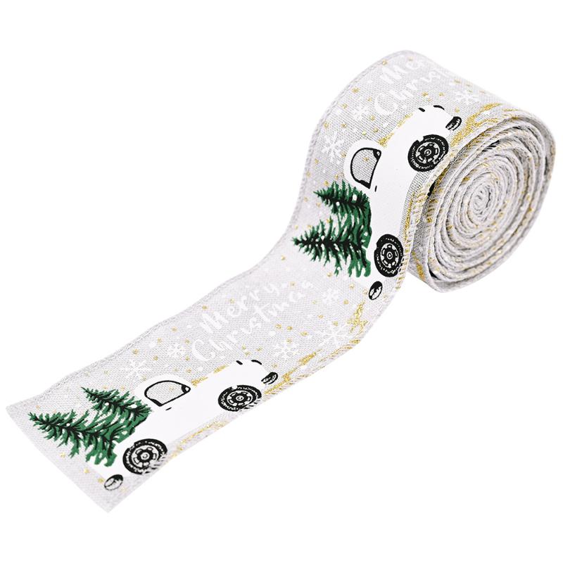 5M Christmas Ribbon Printed Christmas Linen Ribbon For Handmade Design Christmas Decoration Gift Packing
