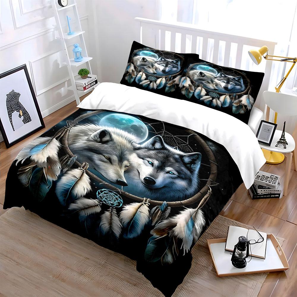 Wolves, dreamcatcher, moon, feathers. Bedding sets Duvet cover sets Duvet covers Pillowcases(1 * Duvet Cover 2 * Pillowcases without duvet insert)