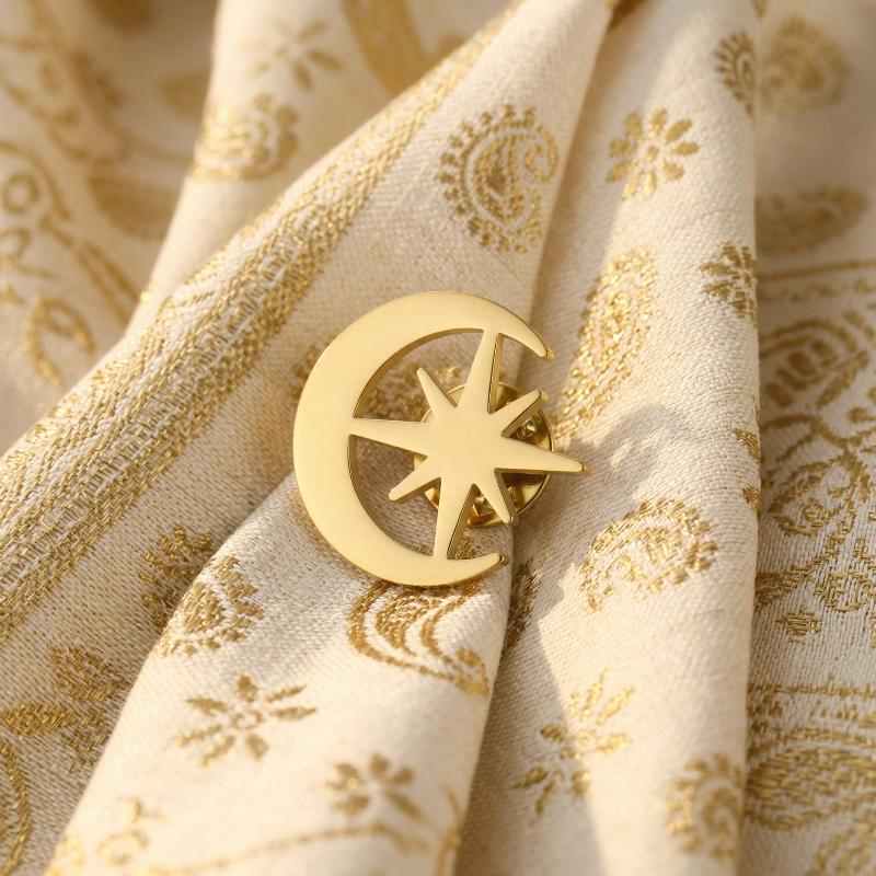 Rostfritt Stål Kvinnor Flickor Brosch Sol Måne Stjärna Märke Lapel Pin Accessoarer Trendiga Smycken