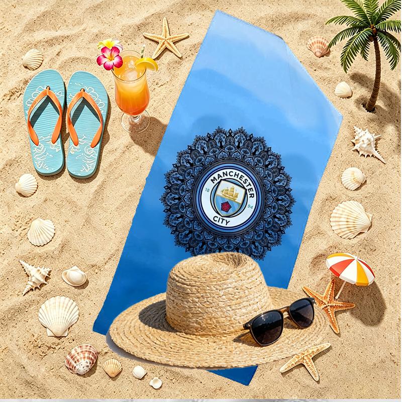 Manchester City FC Baskılı Plaj Havlusu, Havuz Sörf Yoga Banyo İçin Çok Yönlü Hafif Emici Plaj Havlusu, Mükemmel Doğum Günü Tatil Hediyesi