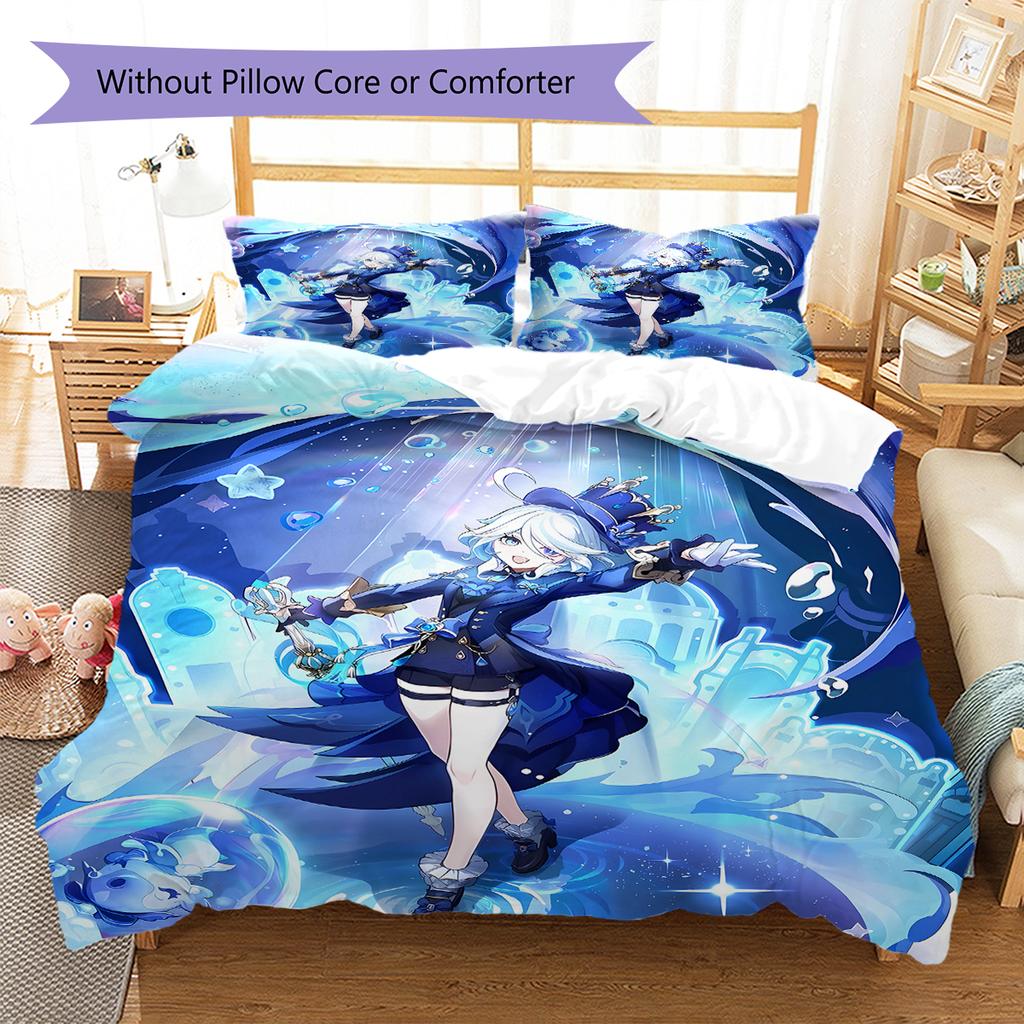 Genshin Pattern Bedding,Quilt Set Quilt Cover Pillowcase Home Birthday Gift (1 * duvet cover + 2 * pillowcase, without core)