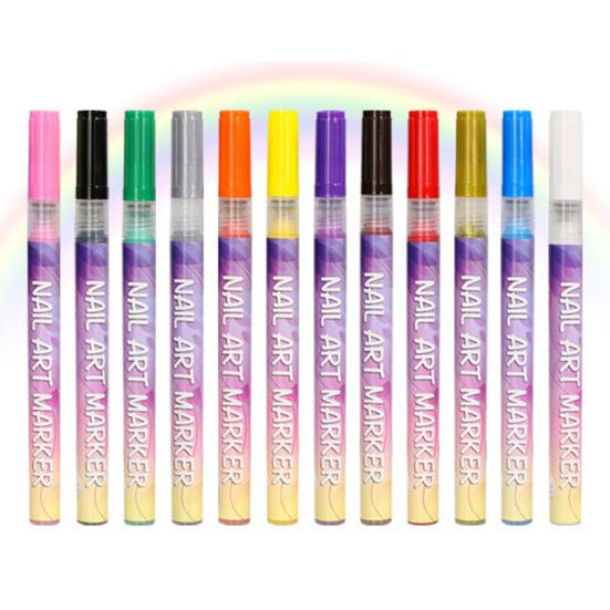 12Pcs Nail Art Graffiti Pens Ultra Fine Tip Manicure Marker DIY Nail