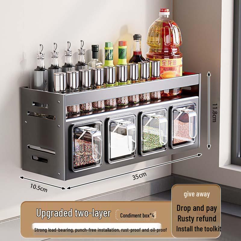 Wall-Mounted Kitchen Spice Rack: Multifunctional Organizer for Condiment Jars and Bottles