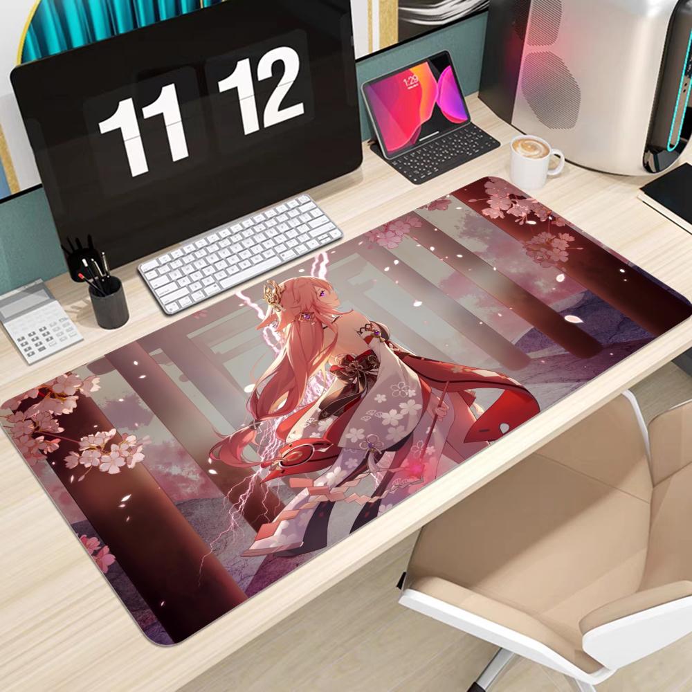 Genshin Impact Yae Miko Mousepad Animation Office Student Gaming Thickened Large Non-slip Pad for Teen Bedroom