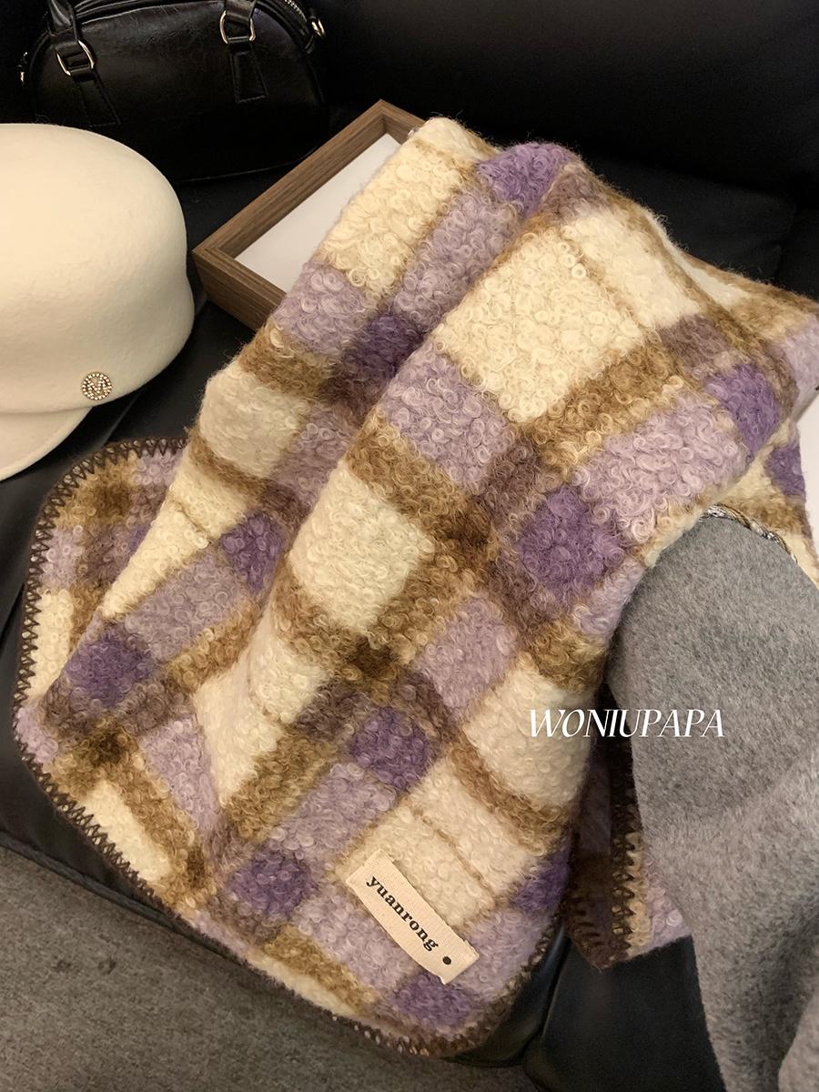 

Женский ретро-шотландский плюшевый шарф: Теплая, толстая, черно-белая шаль для зимней езды на велосипеде