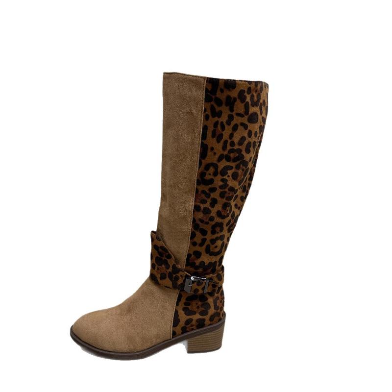 Brown Leopard High Boots Women Boots Platform Shoes for Women Autumn Winter Sexy Mid-calf Cowboy Riding Boots Botas Mujer 2026